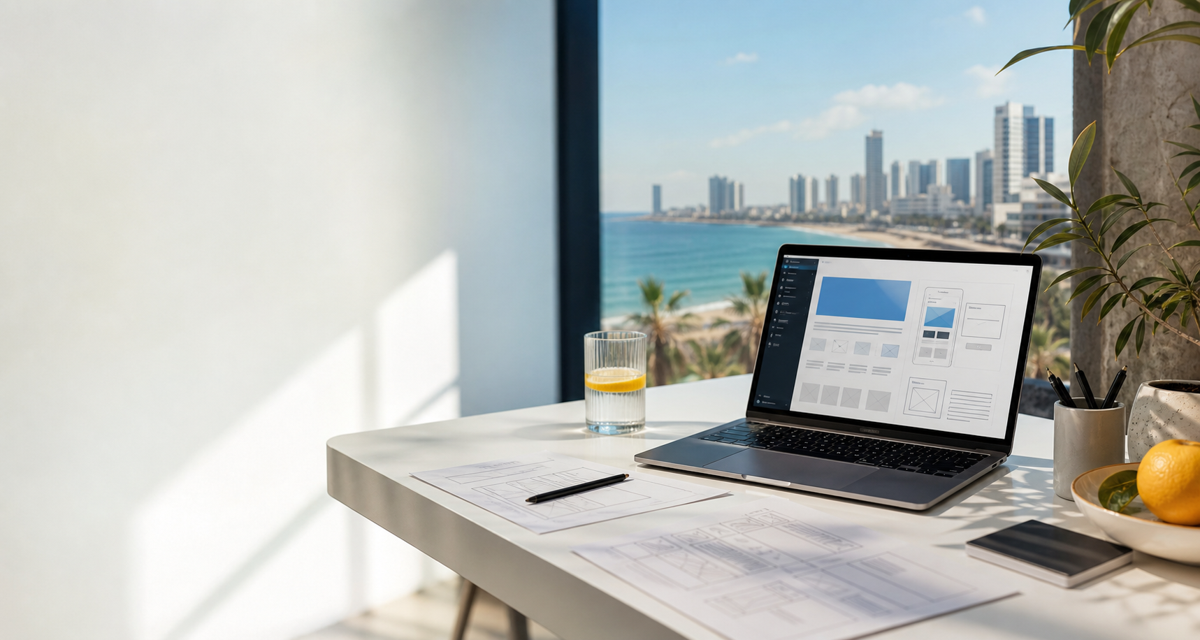 Modern website design workspace with page mockups
