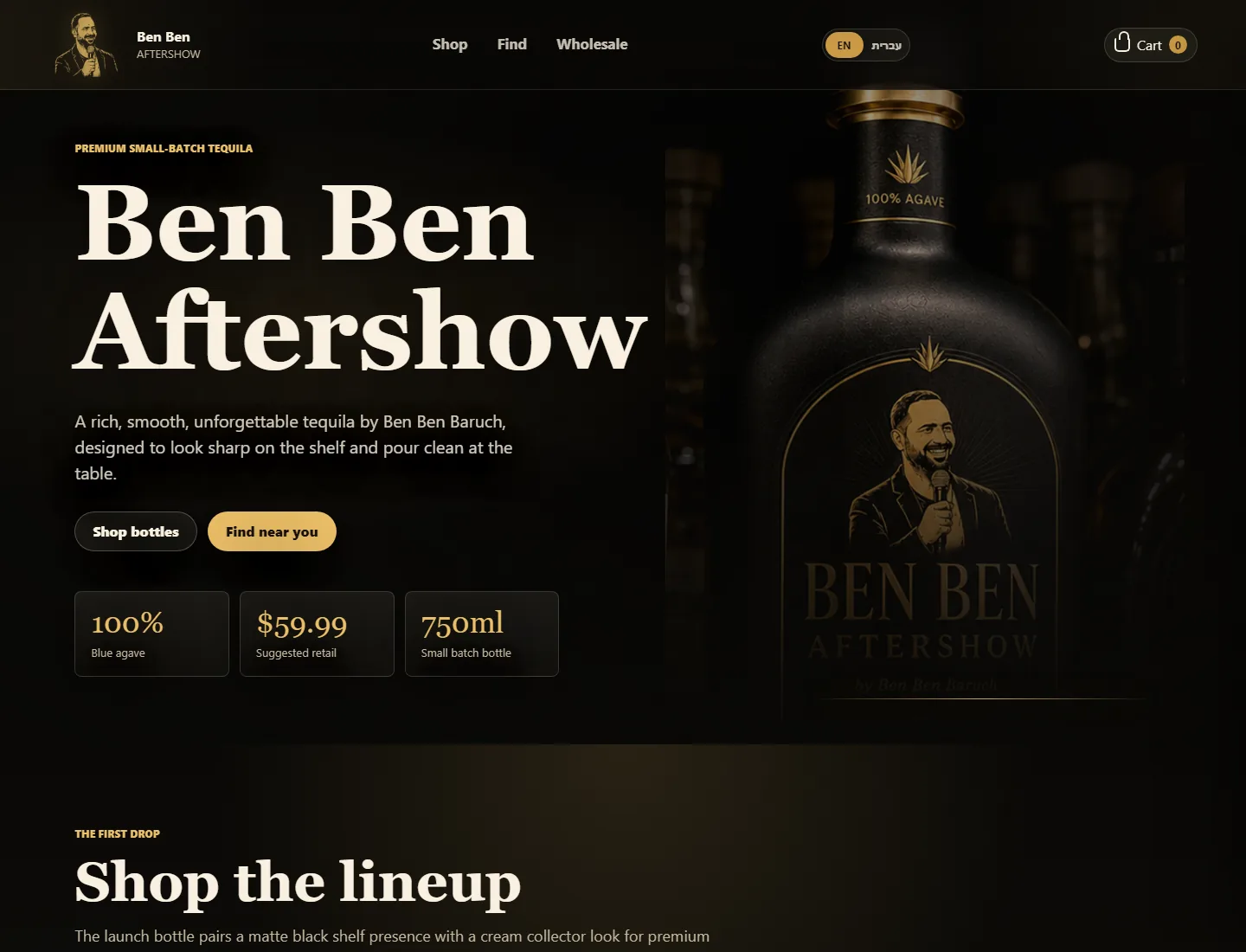 Ben Ben Aftershow premium tequila homepage