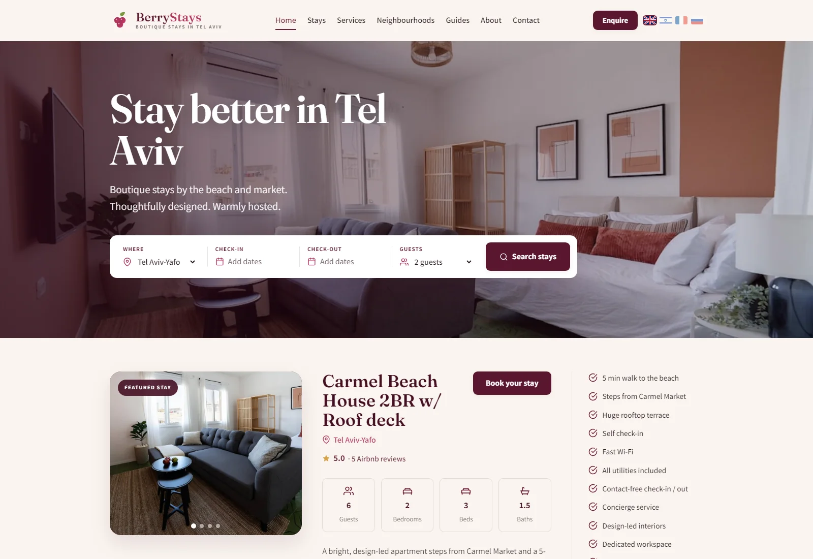 BerryStays boutique Tel Aviv stays homepage