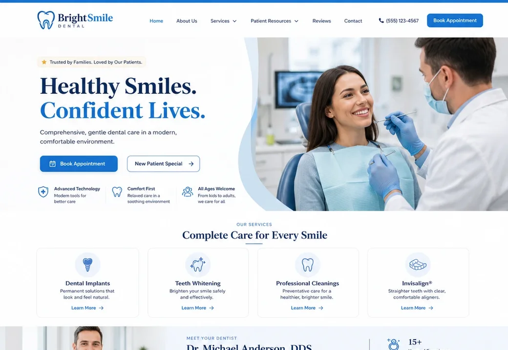 BrightSmile Dental practice homepage