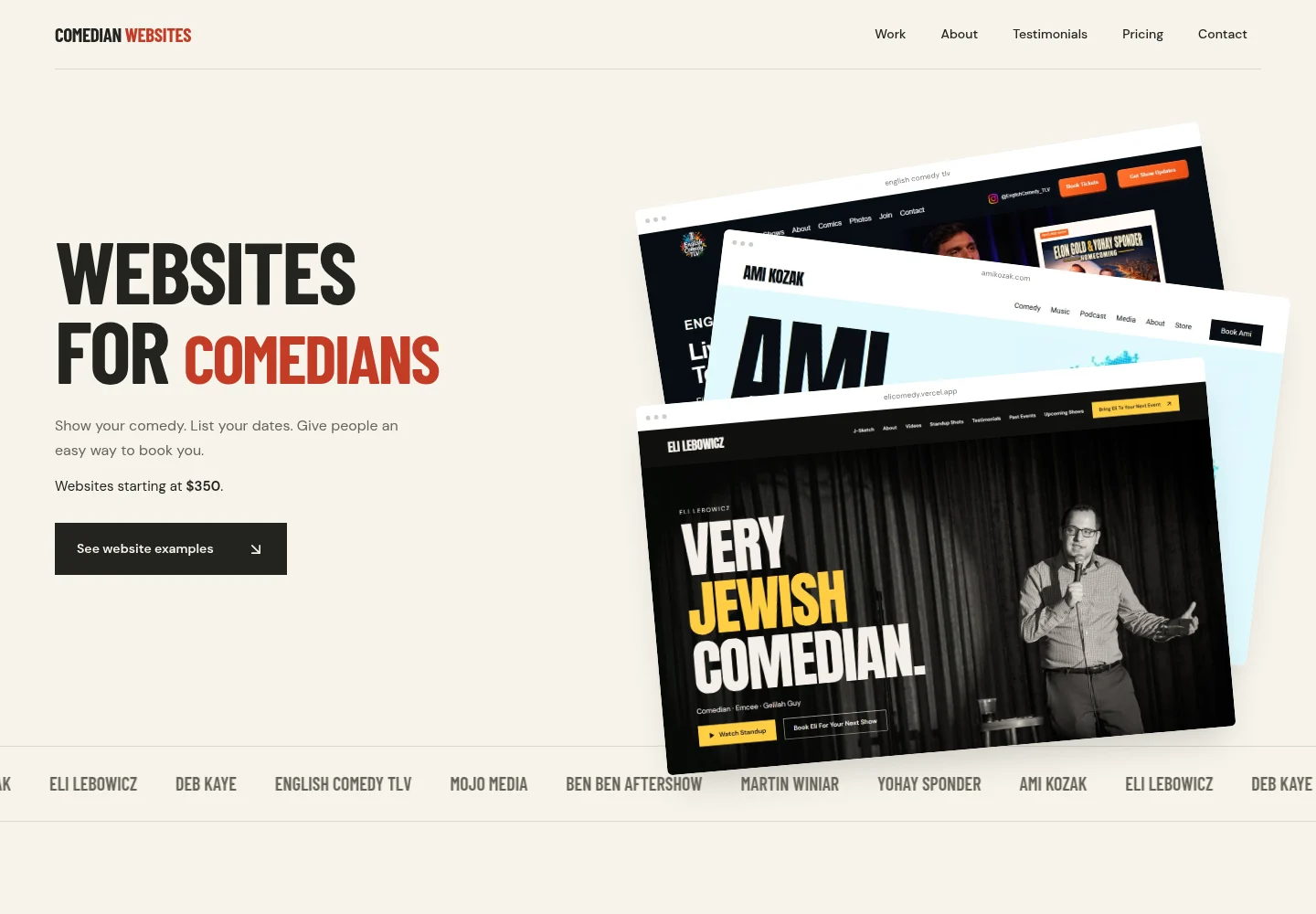 Comedian Websites: specialist service website