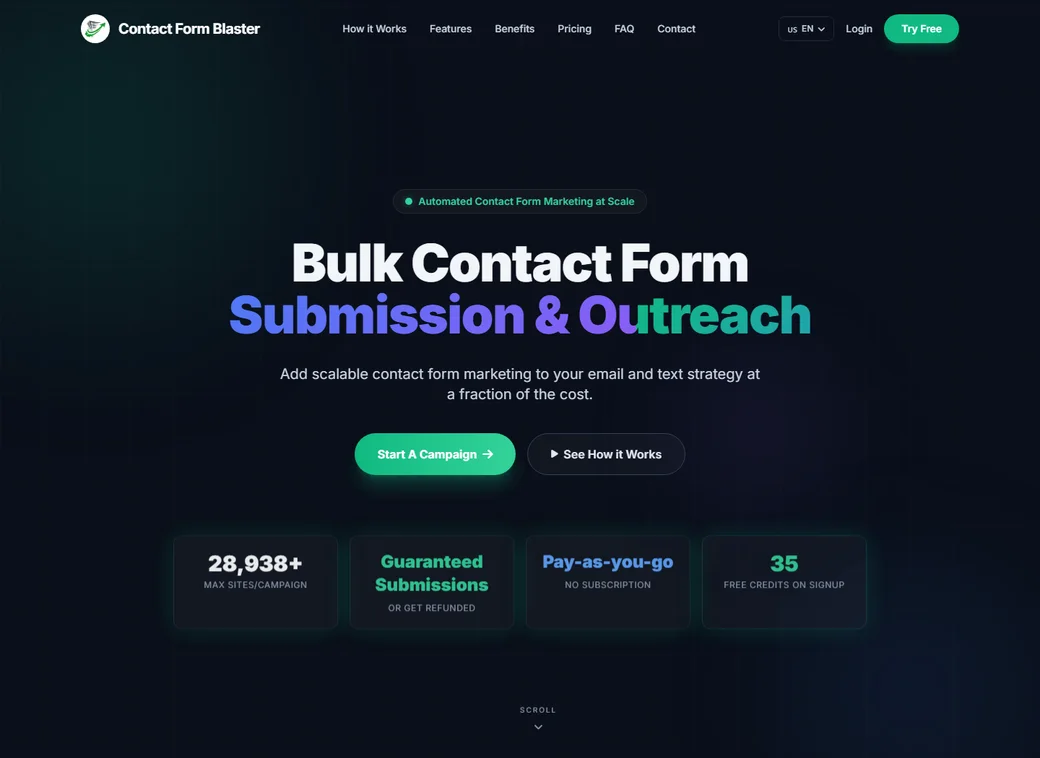 Contact Form Blaster SaaS homepage