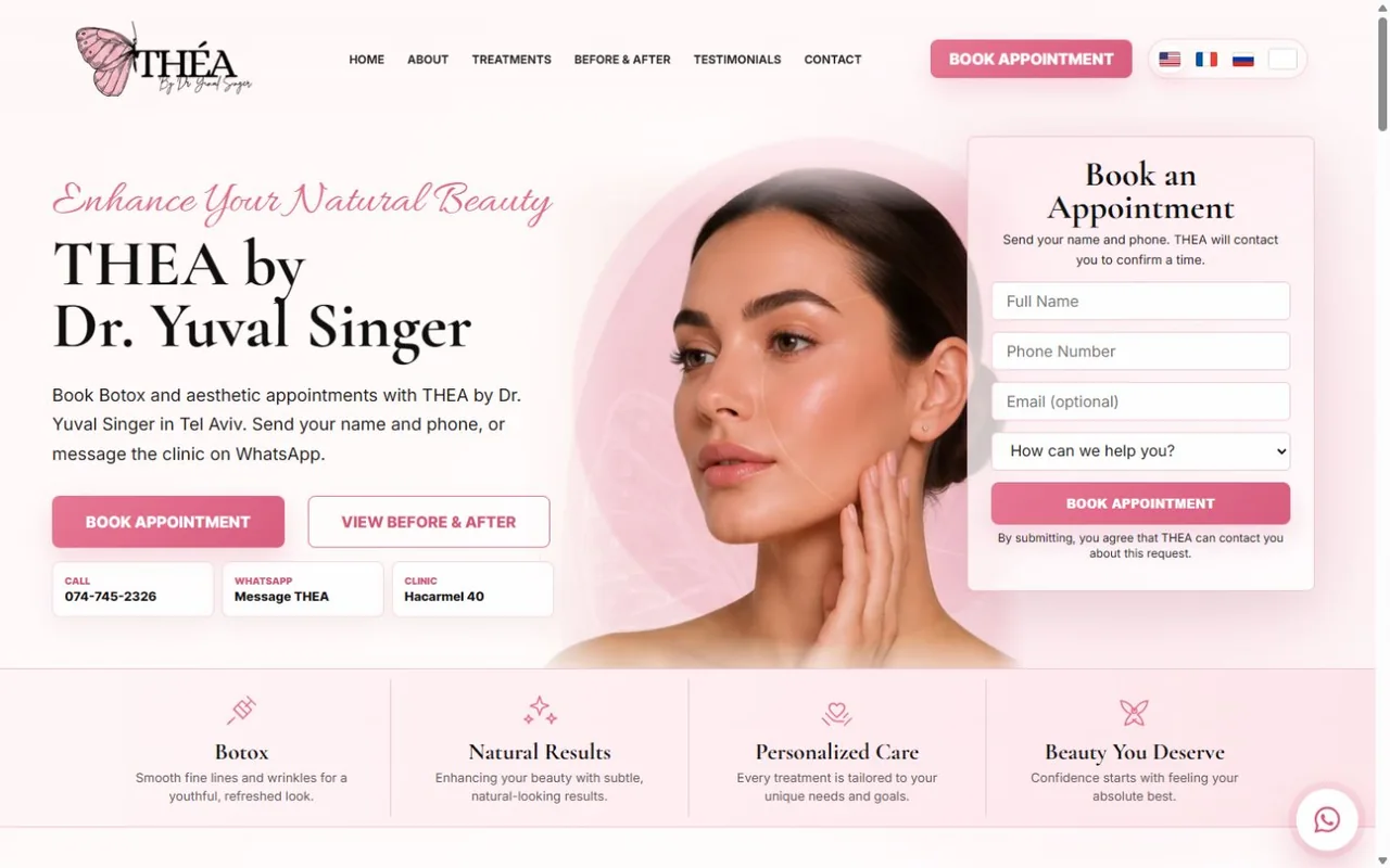 Public homepage of Dr. Yuval Singer's THEA aesthetic clinic