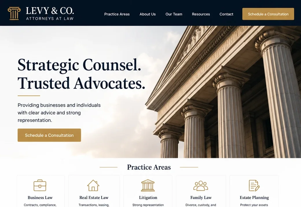 Levy & Co. attorneys at law homepage