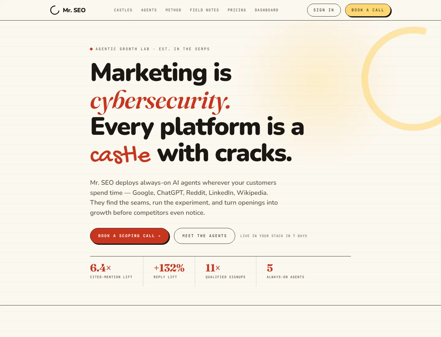 Mr. SEO agentic growth lab homepage