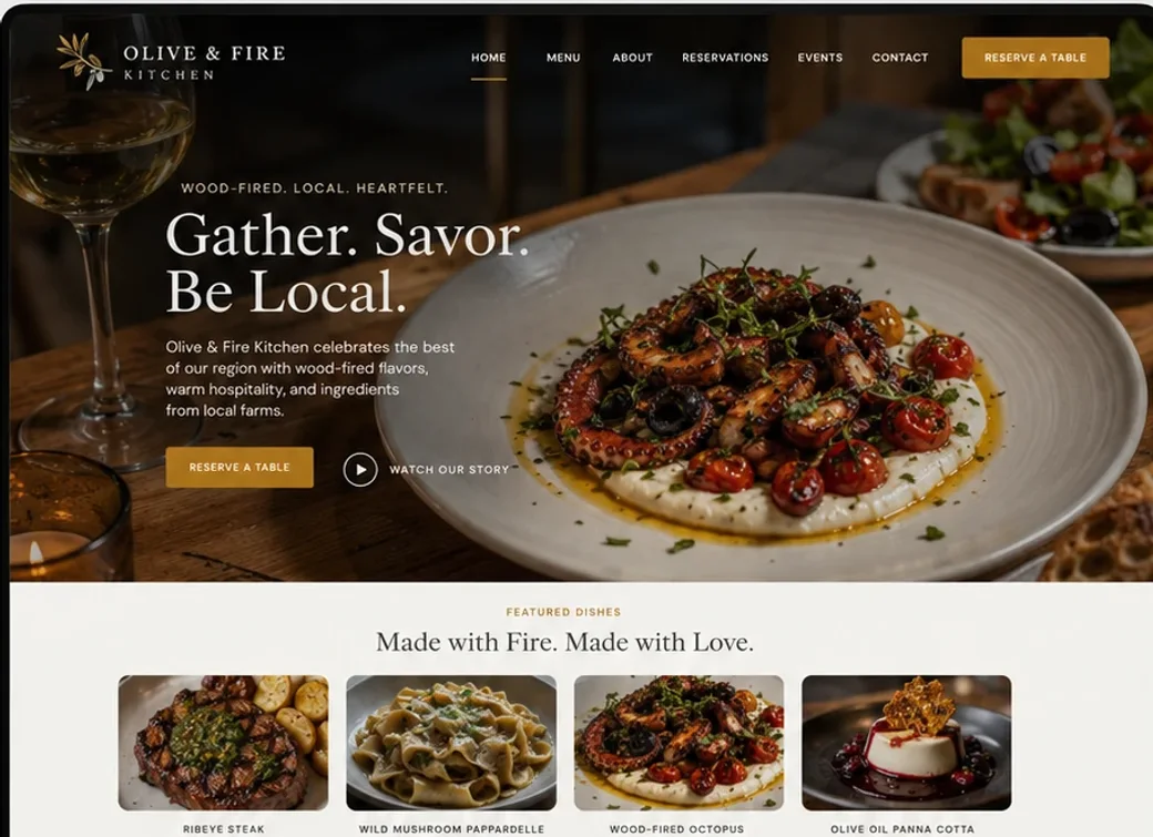 Olive & Fire Kitchen wood-fired restaurant homepage