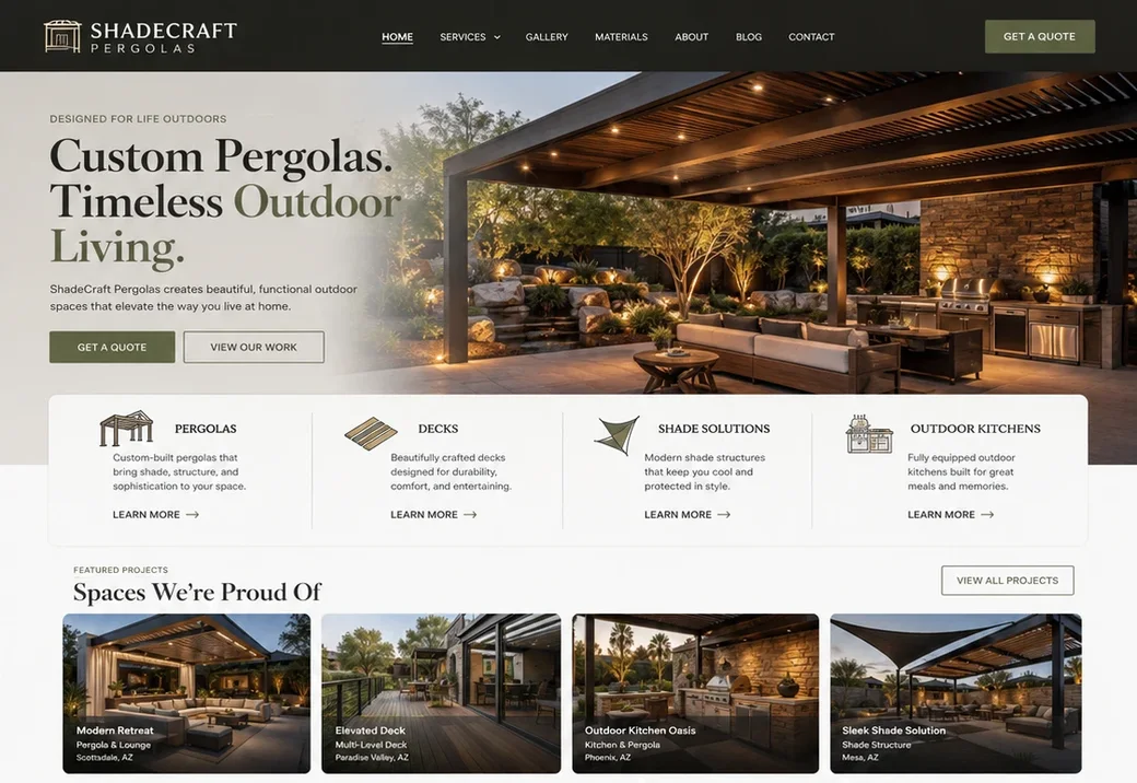 ShadeCraft Pergolas outdoor living homepage